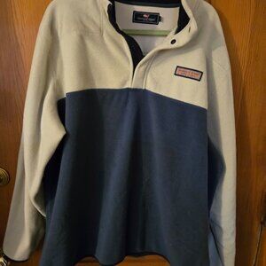 vineyard vines men's 2xb Big blue white Colorblock Harbor Quarter snap fleece